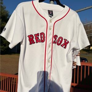 Majestic Red and White Button-Up Jersey